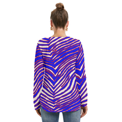 Sudadera de manga larga con cuello anudado para mujer con estampado de cebra de los Buffalo Bills de la NFL