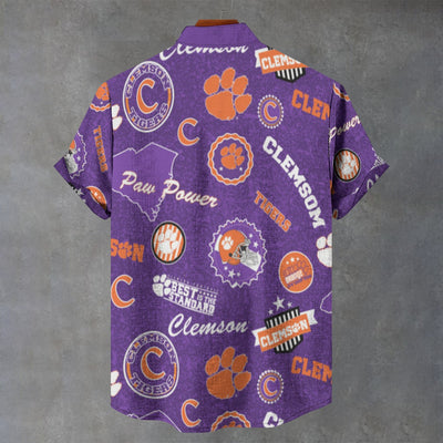 Clemson University Tigers Stand Collar Shirt in 110GSM Imitation Flax