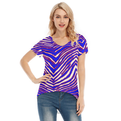 Camiseta de manga corta con cuello en V para mujer con estampado de cebra de los Buffalo Bills de la NFL