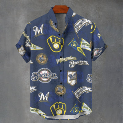 Milwaukee Brewers Stand Collar Shirt in 110GSM Imitation Flax for Ultimate Comfort and Style
