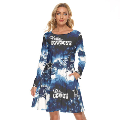 Nfl Football Dallas Cowboys tie dye  Women's Crew Neck Dress