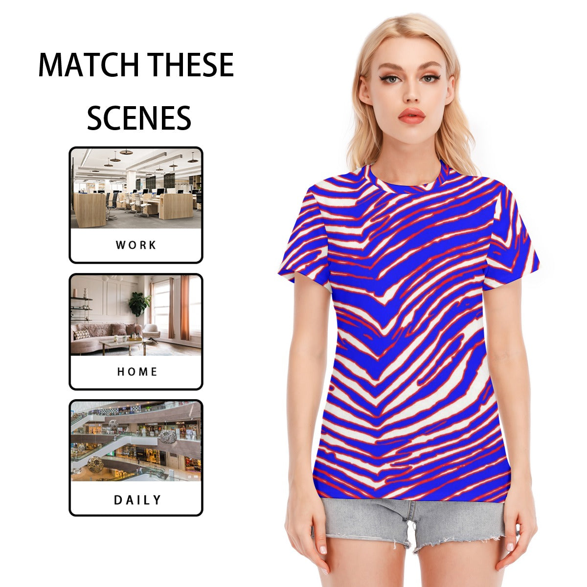 Camiseta de cuello redondo para mujer con estampado de cebra de los Buffalo Bills de la NFL | Algodón de 190 g/m²