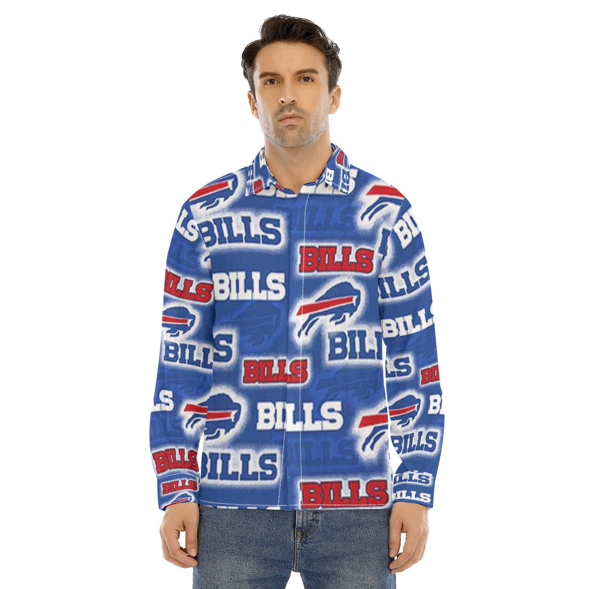 Buffalo Bills Nfl football fans Men's Lapel Collar Shirt With Concealed Placket