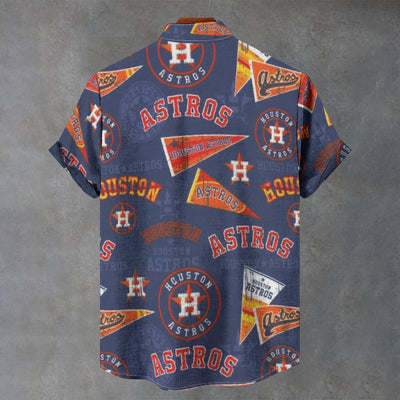 Houston Astros Stand Collar Shirt Made from 110GSM Imitation Flax for Ultimate Comfort and Breathability