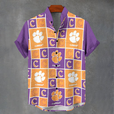 Clemson Tigers University Stand Collar Shirt in 110GSM Imitation Flax