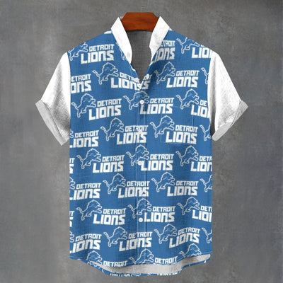 Detroit Lions Stand Collar Shirt|110GSM Imitation Flax