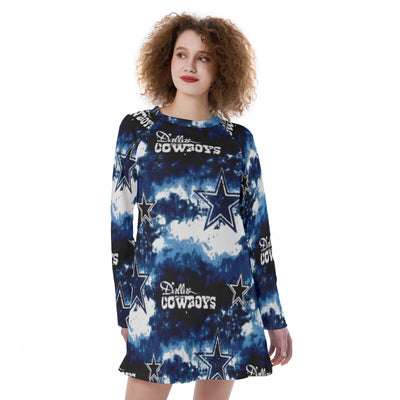 Nfl Football Dallas Cowboys tie dye Women's Raglan Sleeve Dress