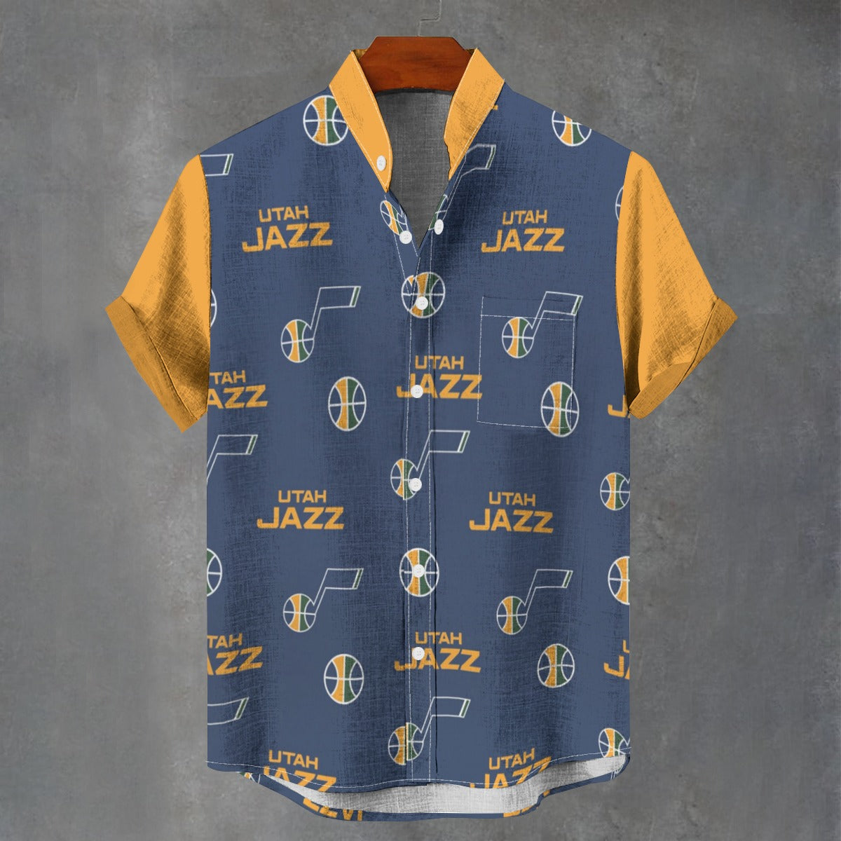 Utah Jazz Stand Collar Shirt|110GSM Imitation Flax - Jacketon