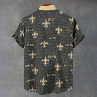 New Orleans Saints Stand Collar Shirt|110GSM Imitation Flax