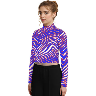 Camiseta de cuello alto para mujer con estampado de cebra de los Buffalo Bills de la NFL y manga larga