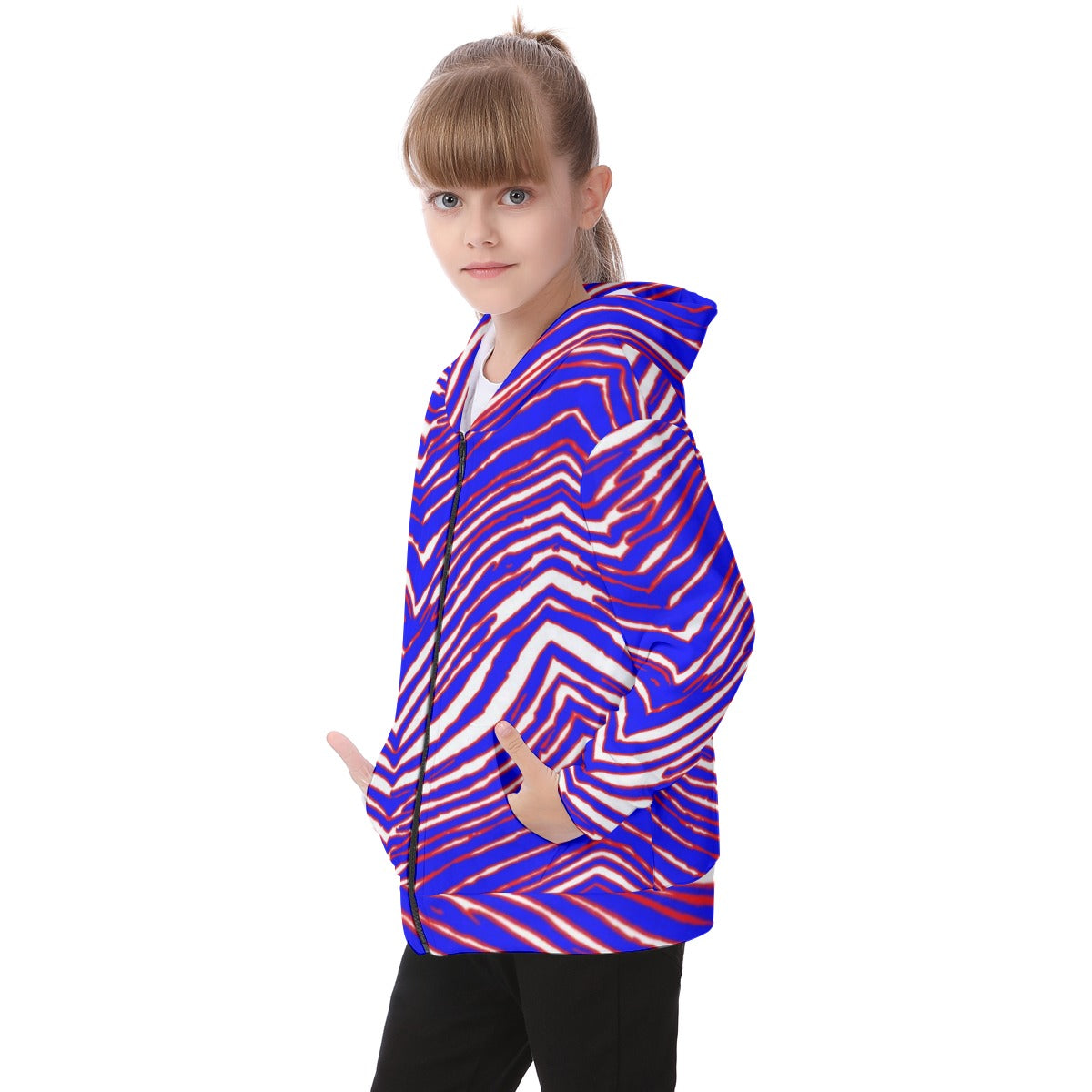 Nfl Football Buffalo Bills zubaz zebra print Kid's Heavy Fleece Zip Up Hoodie