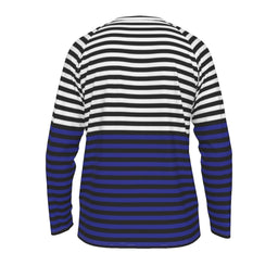 Men's Blue black white striped Long Sleeve T-shirt With Raglan Sleeve