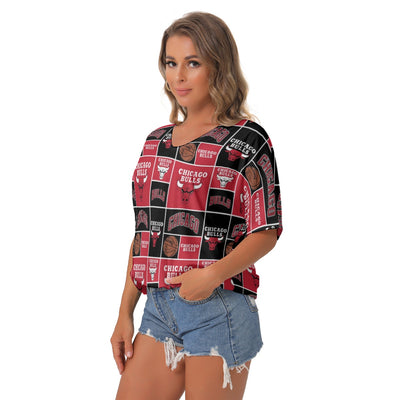 Chicago Bulls Women's Bat Sleeves V-Neck Blouse