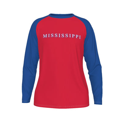 Universidad de Mississippi (Ole Miss) - Camiseta de manga larga con mangas raglán de los Rebels