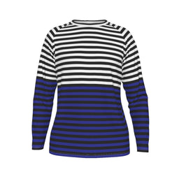 Men's Blue black white striped Long Sleeve T-shirt With Raglan Sleeve