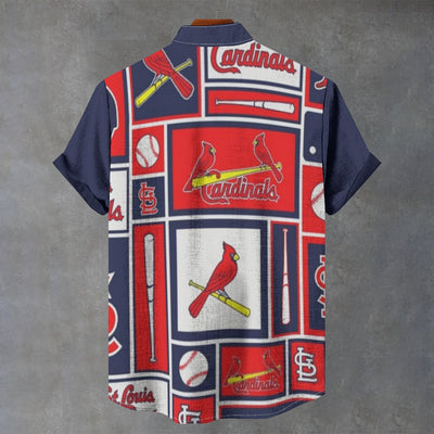 St Louis Cardinals Stand Collar Shirt Imitation Flax Breathable Fabric