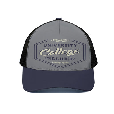 University college grey blue navy Trucker Hat With Black Half-mesh