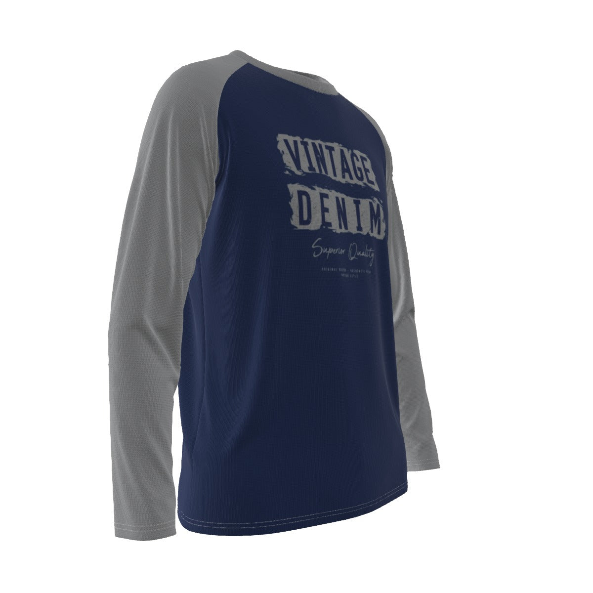 Camiseta deportiva universitaria de mezclilla vintage de manga larga para hombre con mangas raglán