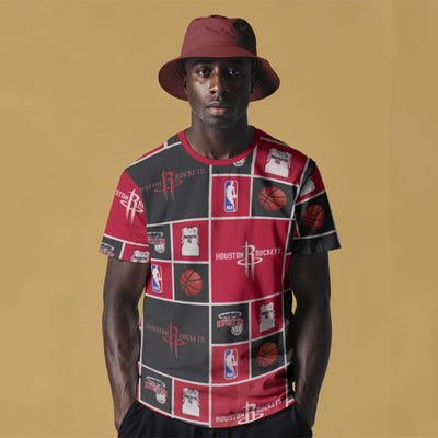 Houston Rockets O Neck T Shirt for Men Classic Round Neck Soft and Breathable Jersey Tee