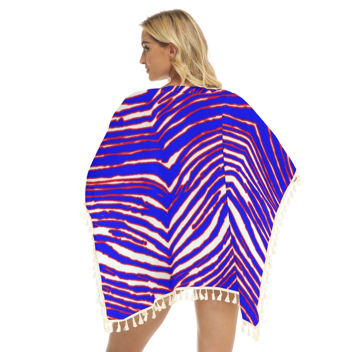 Chal cuadrado con flecos para mujer con estampado de cebra de los Buffalo Bills de la NFL