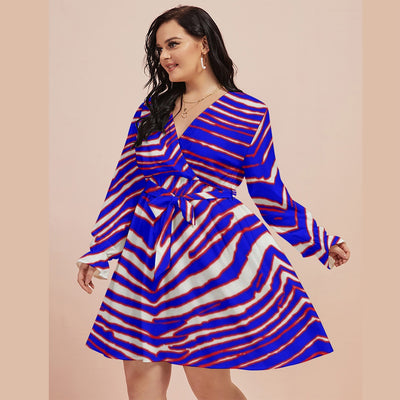 Vestido con cuello en V y cintura para mujer, estampado de cebra de los Buffalo Bills de la NFL (talla grande)