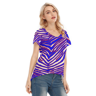 Camiseta de manga corta con cuello en V para mujer con estampado de cebra de los Buffalo Bills de la NFL