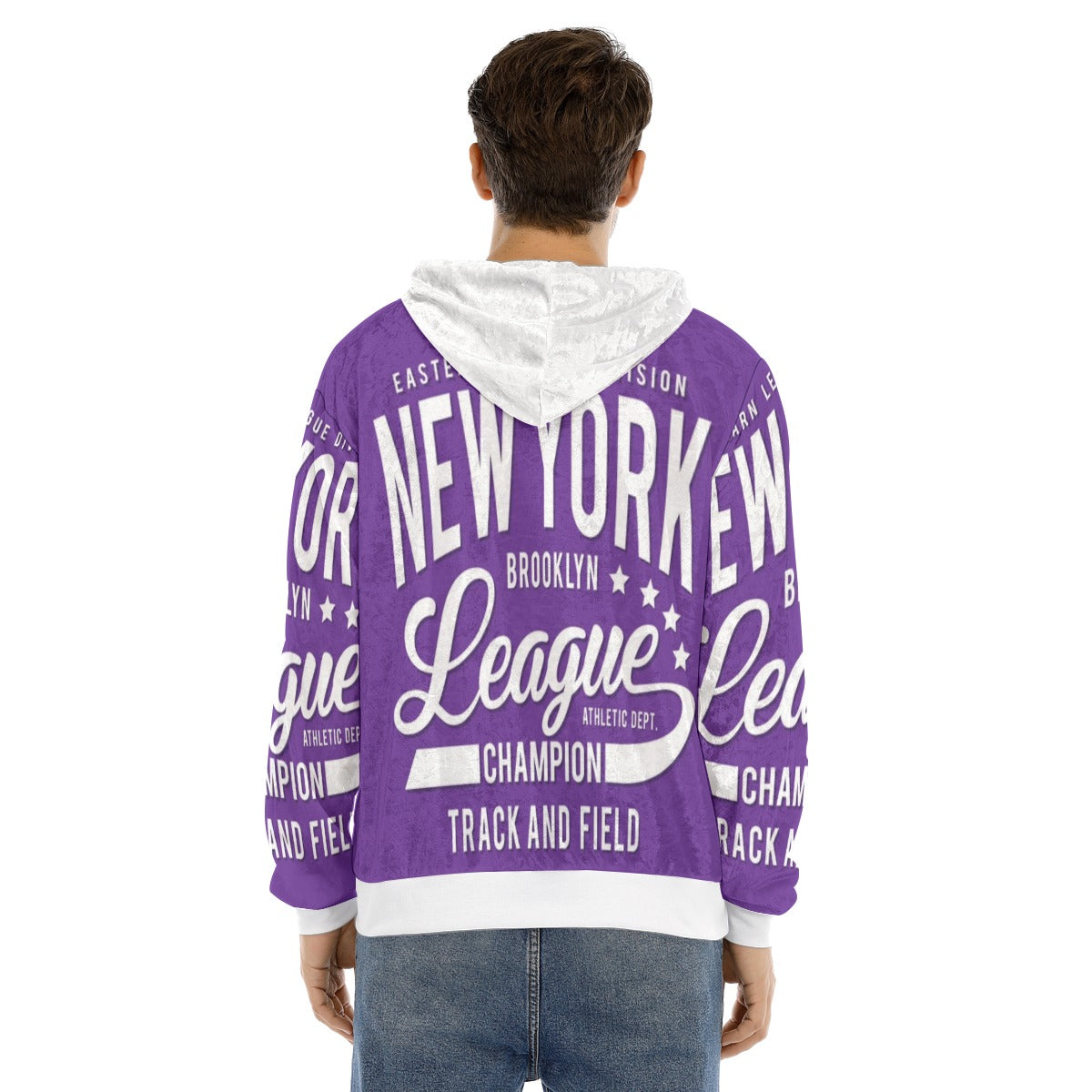 Sudadera con capucha de terciopelo morado del equipo universitario de Nueva York