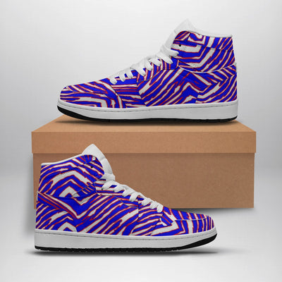 Zapatos de fútbol americano de la NFL Buffalo Bills Zubaz con estampado de cebra y costuras de cuero sintético
