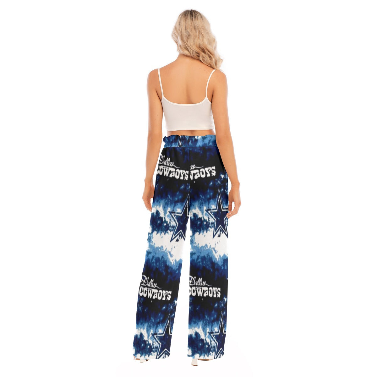 Nfl Football Dallas Cowboys tie dye Women's Waist Fungus Edge Wide-leg Pants