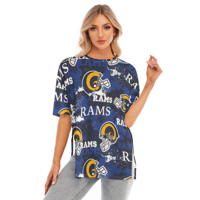 Los Angeles Rams NFL Women's Short Sleeve T-Shirt with Hem Split for Casual Summer Style