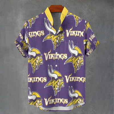 Minnesota Vikings Stand Collar Shirt|110GSM Imitation Flax