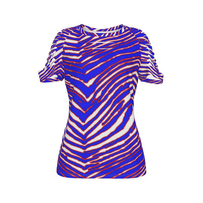 Camiseta de fútbol americano de la NFL Buffalo Bills con estampado de cebra Zubaz para mujer, rasgada