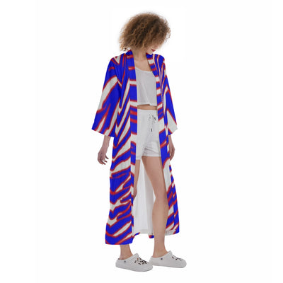 Kimono largo de satén para mujer con estampado de cebra de los Buffalo Bills de la NFL