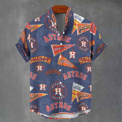 Houston Astros Stand Collar Shirt Made from 110GSM Imitation Flax for Ultimate Comfort and Breathability