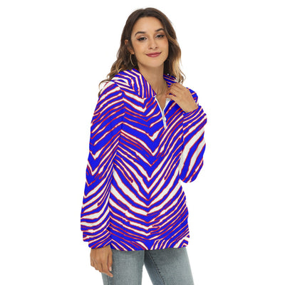 Sudadera con capucha de forro polar de borrego con media cremallera y estampado de cebra de los Buffalo Bills de la NFL para mujer