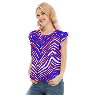 Camiseta de cuello redondo con mangas con volantes para mujer con estampado de cebra de los Buffalo Bills de la NFL