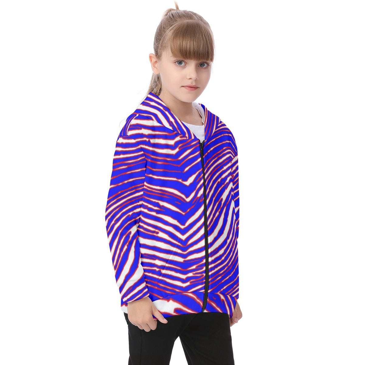 Nfl Football Buffalo Bills zubaz zebra print Kid's Heavy Fleece Zip Up Hoodie