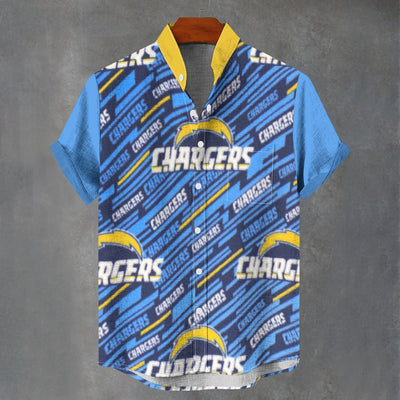 Los Angeles Chargers Stand Collar Shirt|110GSM Imitation Flax