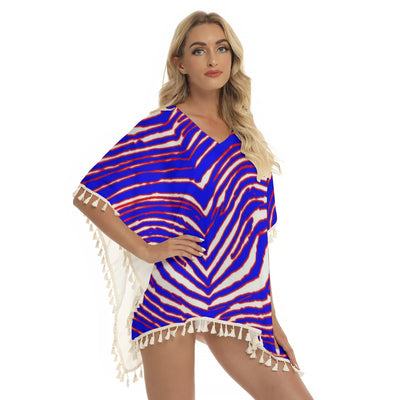 Chal cuadrado con flecos para mujer con estampado de cebra de los Buffalo Bills de la NFL