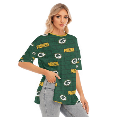 Green Bay Packers Women's Short Sleeve T-Shirt with Hem Split for Casual Summer Style
