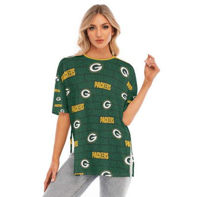 Green Bay Packers Women's Short Sleeve T-Shirt with Hem Split for Casual Summer Style