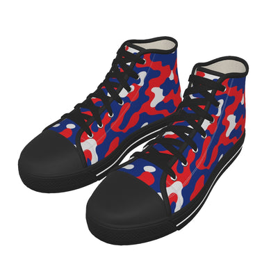 Zapatos de lona con suela negra y colores del equipo Buffalo Bills con camuflaje