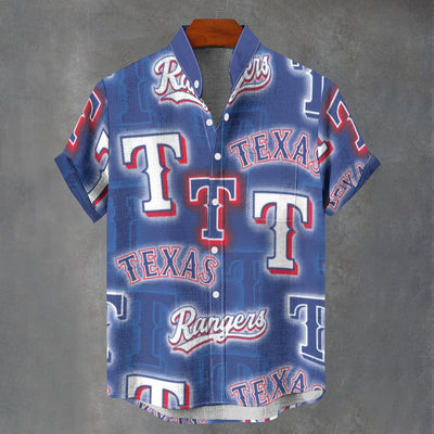 Texas Rangers Stand Collar Shirt for Men 110GSM Imitation Flax Breathable Casual Style