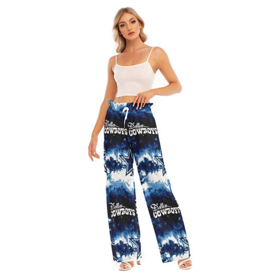 Nfl Football Dallas Cowboys tie dye Women's Waist Fungus Edge Wide-leg Pants
