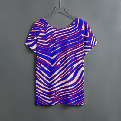 Camiseta de cuello redondo para mujer con estampado de cebra de los Buffalo Bills de la NFL y mangas raglán