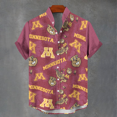 University of Minnesota - Golden Gophers Stand Collar Shirt|110GSM Imitation Flax