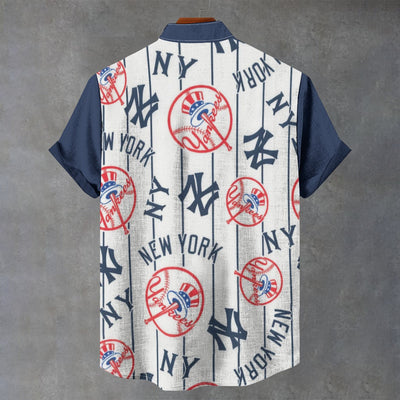 New York Yankees Stand Collar Shirt in 110GSM Imitation Flax for Ultimate Comfort and Style