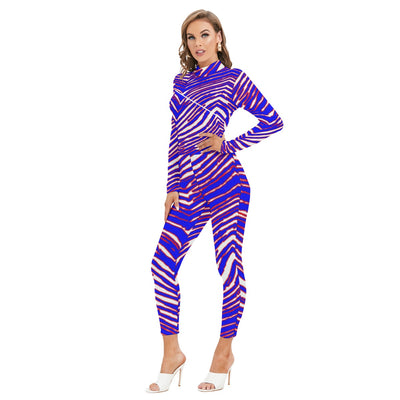 Mono de cuello alto y manga larga con cremallera para mujer, estampado de cebra de los Buffalo Bills de la NFL