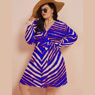 Vestido con cuello en V y cintura para mujer, estampado de cebra de los Buffalo Bills de la NFL (talla grande)