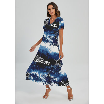 Nfl Football Dallas Cowboys tie dye Women's V-neck Dress With Side Slit